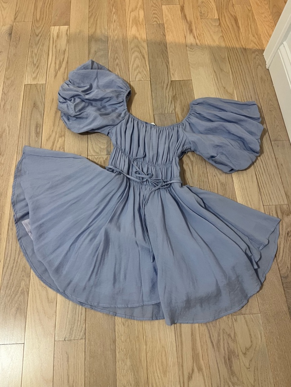 Altar'd State Dusty Blue Puff-Sleeve Mini Dress